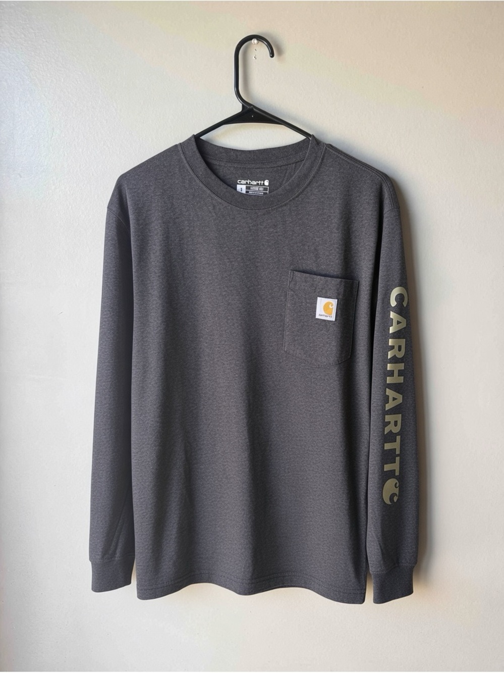 Carhartt Loose Fit Long Sleeve Logo Pocket Shirt Men’s Small Gray